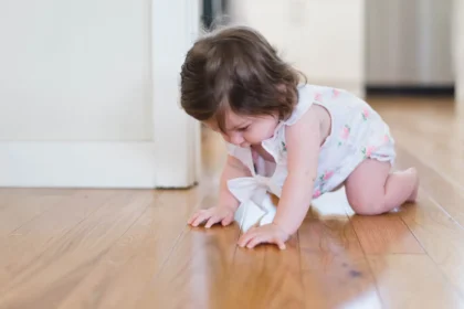 A baby girl playing