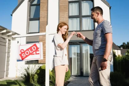 Couple visiting a house for sale